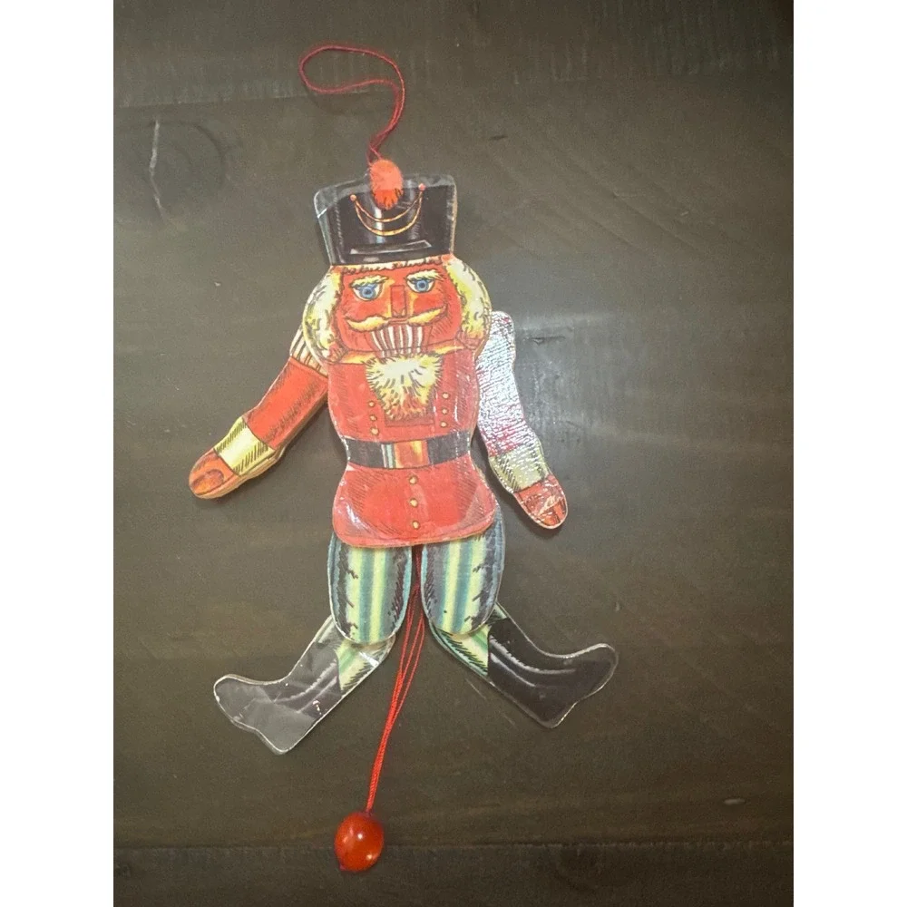 Vintage Nutcracker Jumping Jack Christmas Ornament Pull String Articulated Red